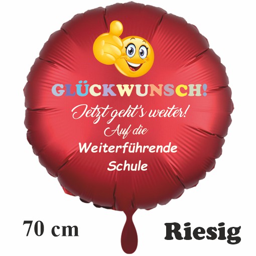 Glückwunsch! Weiterführende Schule. Rundluftballon satinrot, Flowers, 70 cm, inklusive Helium