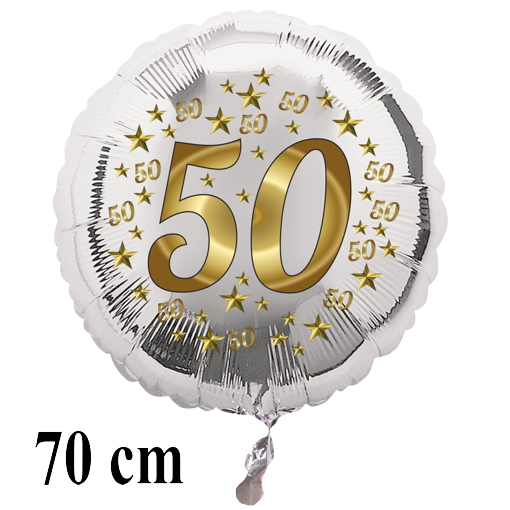Großer Luftballon aus Folie, Zahl 50, Stars, zur goldenen Hochzeit