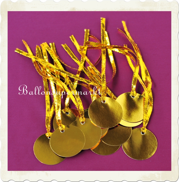 Goldene Namenskarten mit Satinband zur Tischdekoration, Rund 5 cm