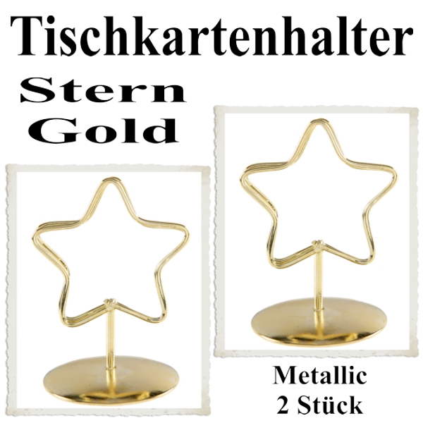 Goldene Tischkartenhalter, Namenskartenhalter, Sterne in Weiß