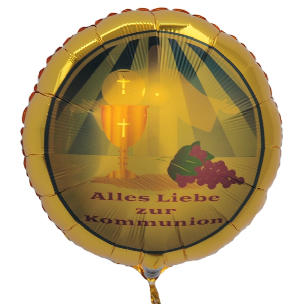 Goldener Luftballon zur Kommunion, Rundballon, Alles Liebe zur Kommunion