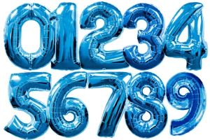 Große Zahlen-Deko Luftballons aus Folie, 100 cm, Blau, Zahlendekoration mit Folienballons
