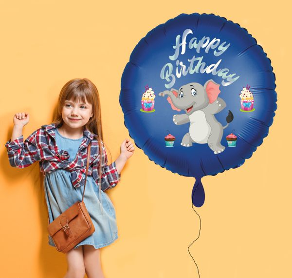 Ballongruss: Großer Luftballon aus Folie mit Happy Birthday Elefant