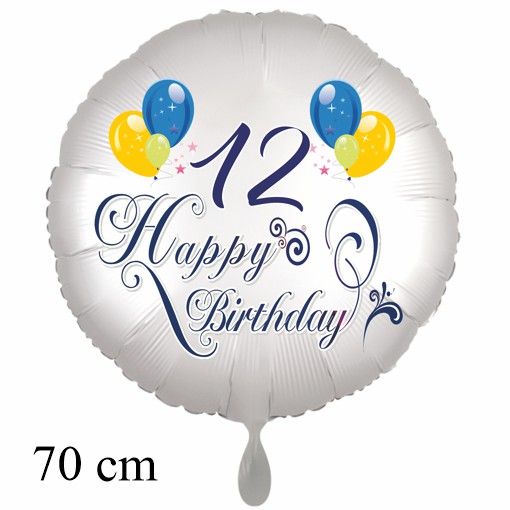 Großer Luftballon zum 12. Geburtstag mit Helium, Happy Birthday - Balloons