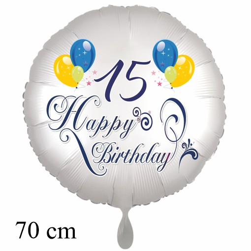 Großer Luftballon zum 15. Geburtstag mit Helium, Happy Birthday - Balloons