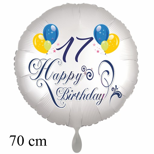 Großer Luftballon zum 17. Geburtstag mit Helium, Happy Birthday - Ballloons