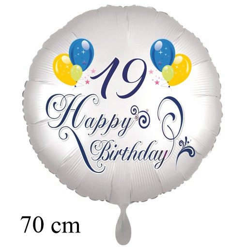 Großer Luftballon zum 19. Geburtstag mit Helium, Happy Birthday - Balloons