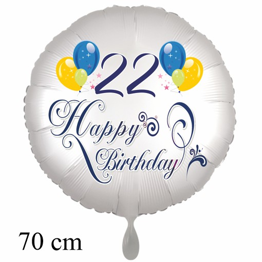 Großer Luftballon zum 22. Geburtstag mit Helium, Happy Birthday - Balloons