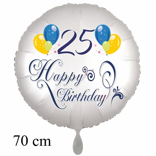 Großer Luftballon zum 25. Geburtstag mit Helium, Happy Birthday - Balloons