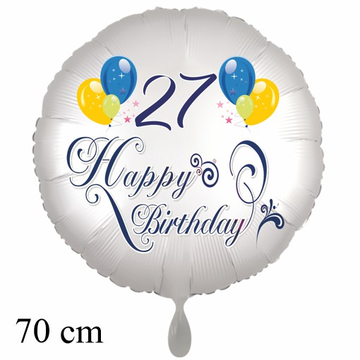 Großer Luftballon zum 27. Geburtstag mit Helium, Happy Birthday - Balloons