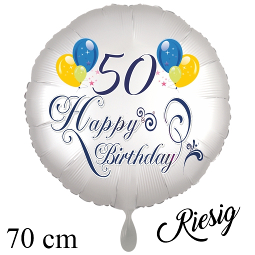 Großer Luftballon zum 50. Geburtstag mit Helium, Happy Birthday - Balloons