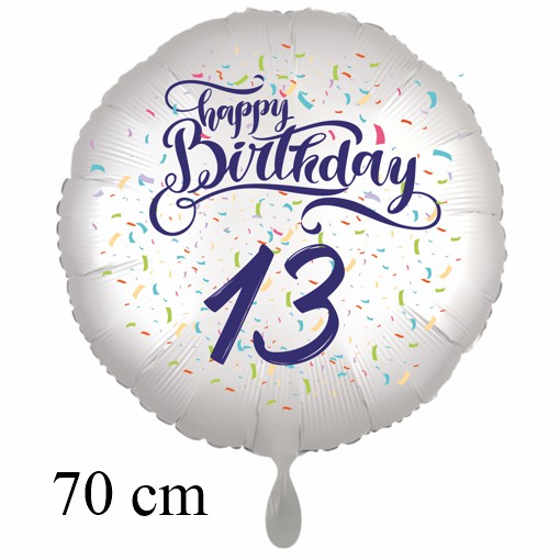 Großer Luftballon zum 13. Geburtstag mit Helium, Happy Birthday - Konfetti