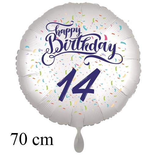 Großer Luftballon zum 14. Geburtstag mit Helium, Happy Birthday - Konfetti