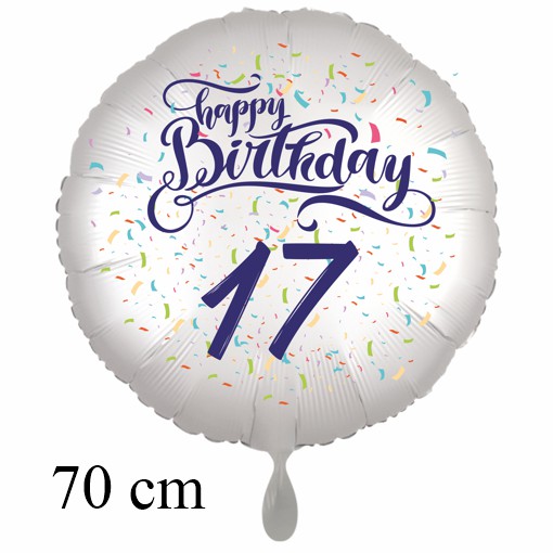 Großer Luftballon zum 17. Geburtstag mit Helium, Happy Birthday - Konfetti
