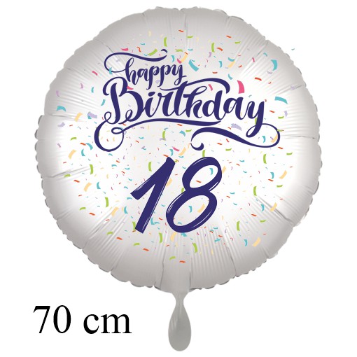 Grosser Luftballon zum 18. Geburtstag mit Helium, Happy Birthday - Konfetti