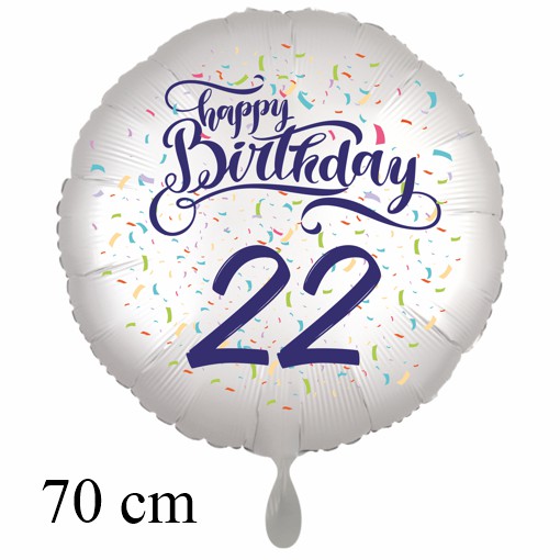 Großer Luftballon zum 22. Geburtstag mit Helium, Happy Birthday - Konfetti
