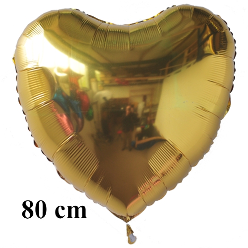 Großer Herzluftballon aus Folie, riesiger Folienballon, 80 cm, Gold