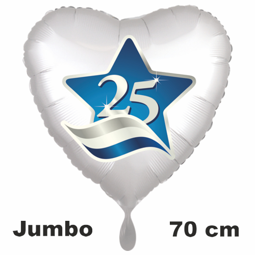 25 - großer satinweißer Herzluftballon zur Silbernen Hochzeit