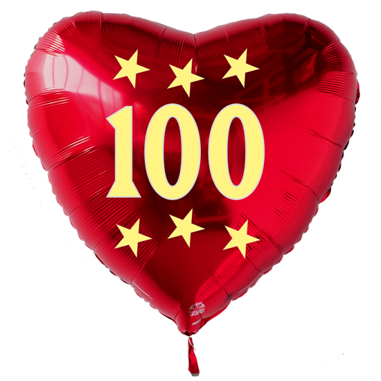 Großer Herzluftballon zum 100. Geburtstag, roter Folienballon mit Ballongas