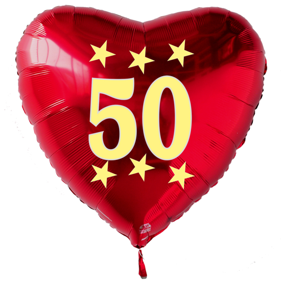 Großer Herzluftballon zum 50. Geburtstag, roter Folienballon mit Ballongas