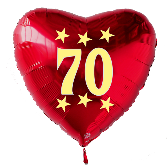 Großer Herzluftballon zum 70. Geburtstag, roter Folienballon mit Ballongas
