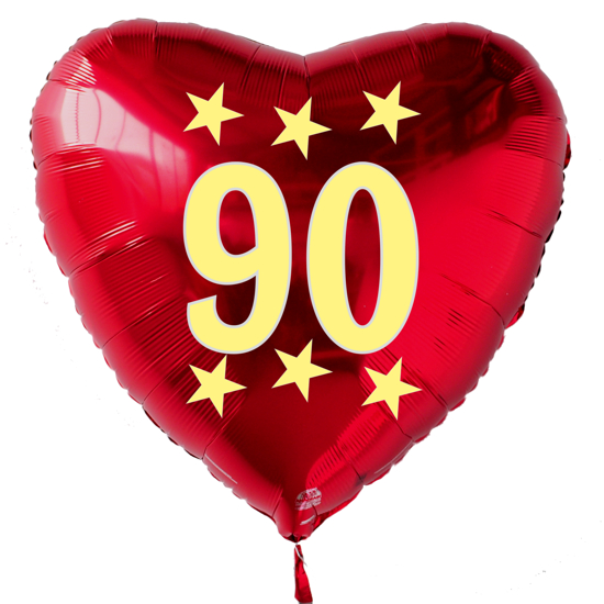 Großer Herzluftballon zum 90. Geburtstag, roter Folienballon mit Ballongas