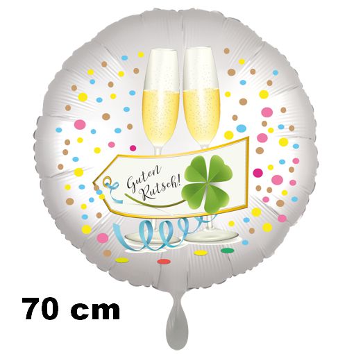 Silvester Luftballon Guten Rutsch, Satin de Luxe, weiß, 70 cm