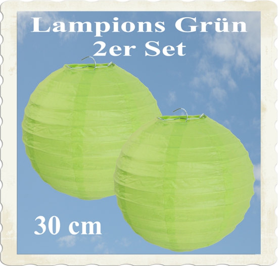 Grüne Lampions, 2 Stück, 30 cm