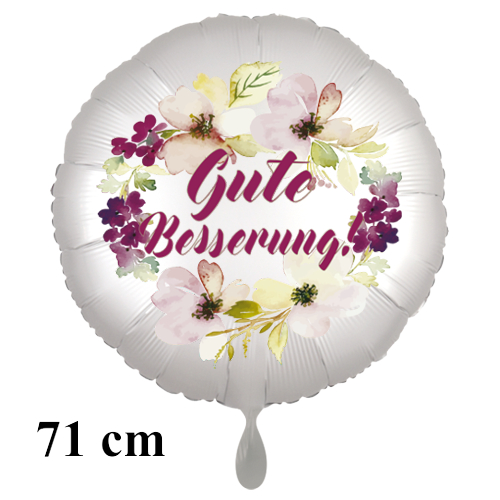 Gute Besserung. Rundluftballon satinweiss, Flowers, 71 cm, inklusive Helium