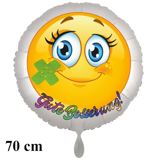 Gute Besserung. Smiley mit Pflaster, Rundluftballon satinweiss, 70 cm, inklusive Helium
