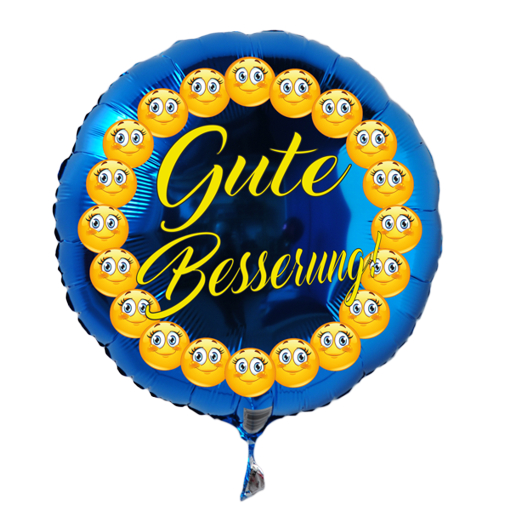 Gute Besserung mit Smileys Luftballon, 45 cm, blau, rund