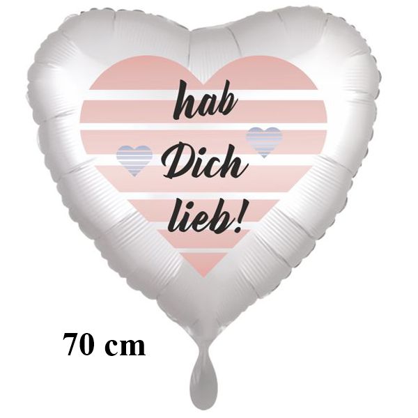 Hab Dich lieb, Herzluftballon aus Folie, satinweiss, 70 cm