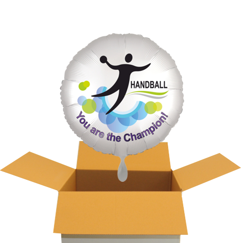 Handball. You are the Champion! Runder Luftballon, satin-weiß, 45 cm mit Helium zum Versand