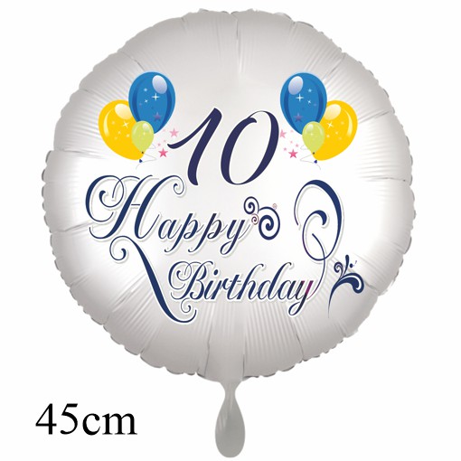 Luftballon zum 10. Geburtstag mit Helium, Happy Birthday - Balloons