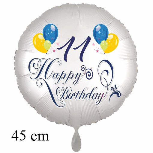 Luftballon zum 11. Geburtstag mit Helium, Happy Birthday - Balloons