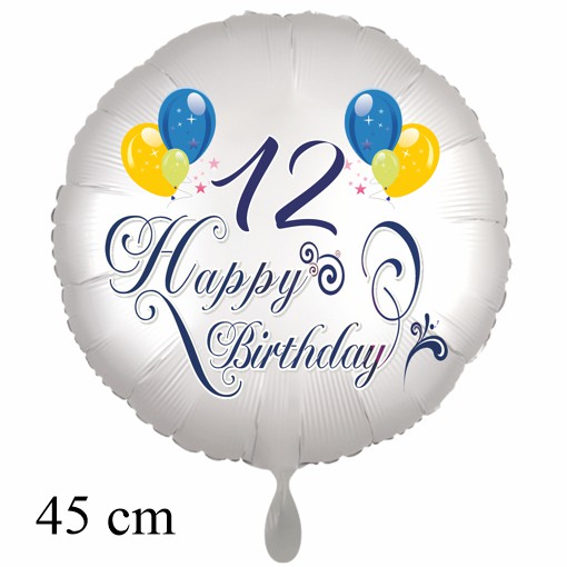 Luftballon zum 12. Geburtstag mit Helium, Happy Birthday - Balloons