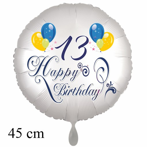 Luftballon zum 13. Geburtstag mit Helium, Happy Birthday - Balloons