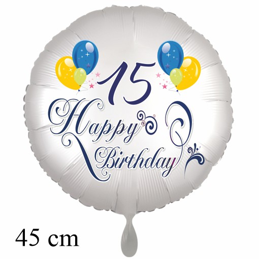 Luftballon zum 15. Geburtstag mit Helium, Happy Birthday - Balloons
