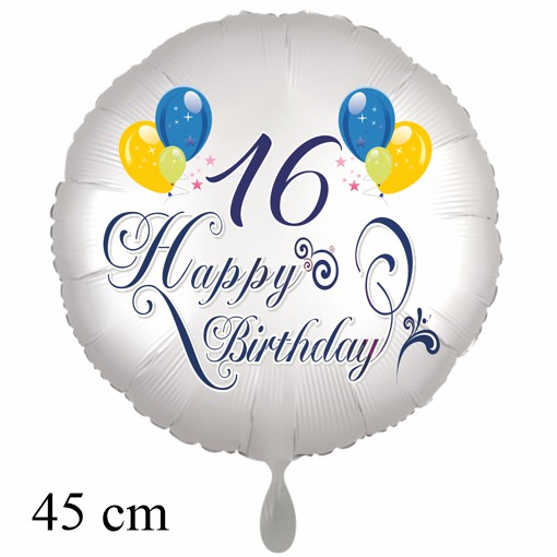 Luftballon zum 16. Geburtstag mit Helium, Happy Birthday - Balloons