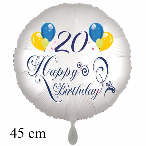 Luftballon zum 20. Geburtstag mit Helium, Happy Birthday - Balloons
