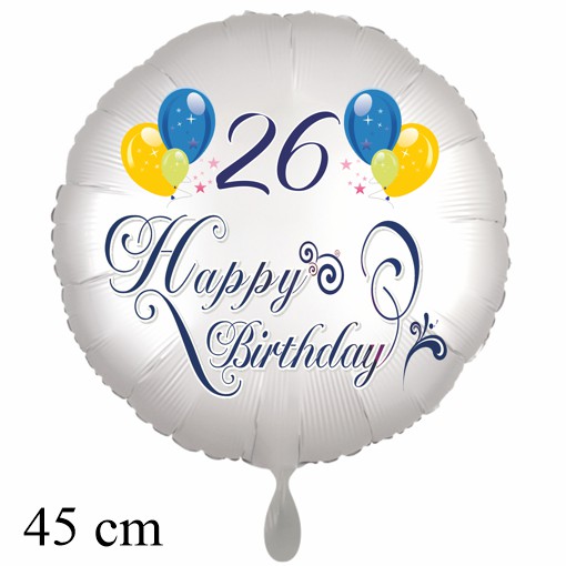 Luftballon zum 26. Geburtstag mit Helium, Happy Birthday - Balloons