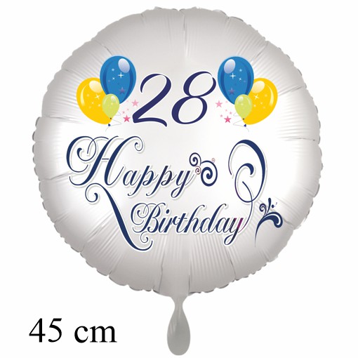 Luftballon zum 28. Geburtstag mit Helium, Happy Birthday - Balloons