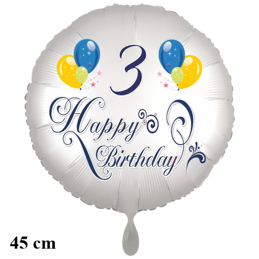 Luftballon zum 3. Geburtstag mit Helium, Happy Birthday - Balloons