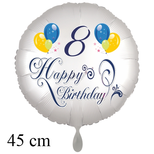 Luftballon zum 8. Geburtstag mit Helium, Happy Birthday - Balloons