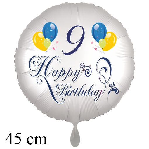 Luftballon zum 9. Geburtstag mit Helium, Happy Birthday - Balloons