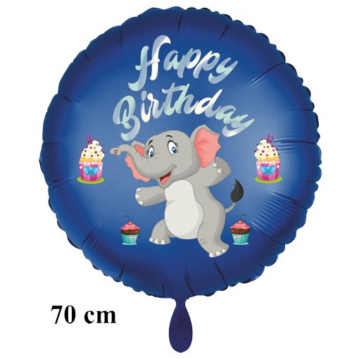 Happy Birthday großer Luftballon mit Helium zum Kindergeburtstag - Elefant, satinblau