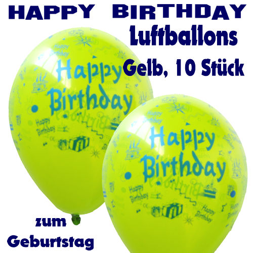 Happy Birthday Motiv-Luftballons, gelb, zur Geburtstagsdekoration