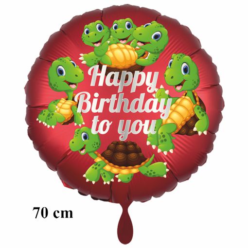 Happy Birthday to you großer satinroter Luftballon mit Schildkröten befüllt mit Helium zum Kindergeburtstag