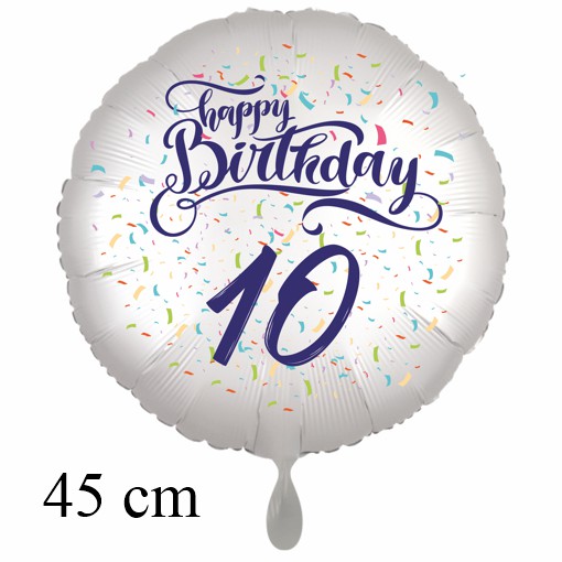 Luftballon zum 10. Geburtstag mit Helium, Happy Birthday - Konfetti