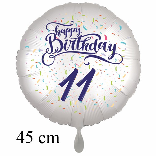 Luftballon zum 11. Geburtstag mit Helium, Happy Birthday - Konfetti